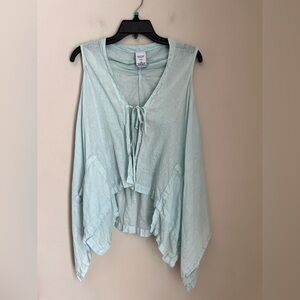 Match Point USA Sleeveless Linen Top Women’s M Blue Asymmetrical Hem Bohemian